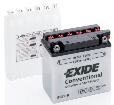 EXIDE Motobatérie Conventional 12V 8Ah 85A, 135x75x133mm, nabité, antisulf., náplň v balení