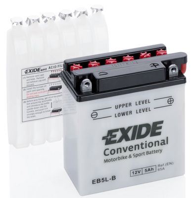 EXIDE Motobatérie Conventional 12V 5Ah 65A, 120x60x130mm, nabité, antisulf., náplň v balení