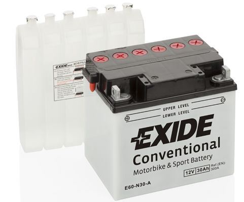 EXIDE Motobaterie Conventional 12V 30Ah 300A, 185x128x168mm, nabité, antisulf., náplň v balení