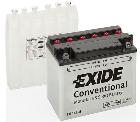 EXIDE Motobatéria Conventional 12V 19Ah 190A, 175x100x155mm, nabité, antisulf., náplň v balení