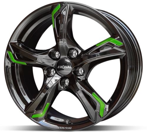 Alu disk Ronal R62 JB Green 7,5x17 5x108 ET45 černý lesklý zelený
