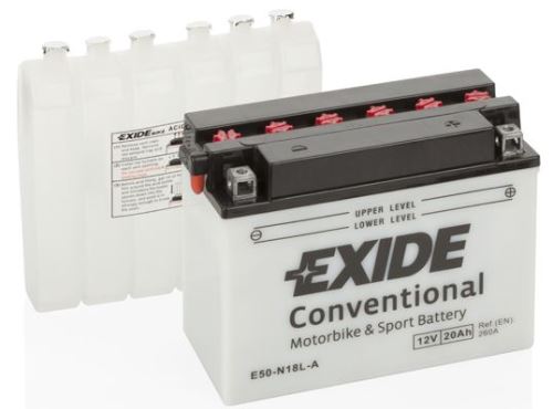 EXIDE Motobatérie Conventional 12V 20Ah 260A, 205x90x162mm, nabité, antisulf., náplň v balení