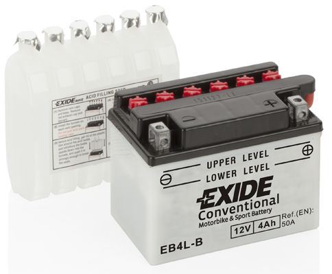 EXIDE Motobatéria Conventional 12V 4Ah 50A, 120x70x92mm, nabité, antisulf., náplň v balení