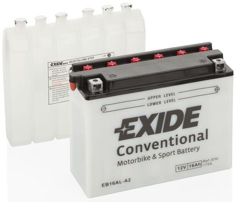 EXIDE Motobatéria Conventional 12V 16Ah 175A, 205x70x162mm, nabité, antisulf., náplň v balení
