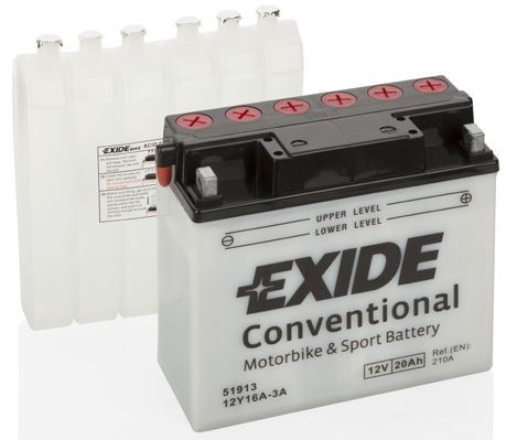EXIDE Motobaterie Conventional 12V 20Ah 210A, 185x81x170mm, nabité, náplň v balení