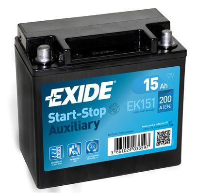 EXIDE Autobatérie prídavná Štart-Stop AGM 12V 15Ah 200A, 150x90x145mm