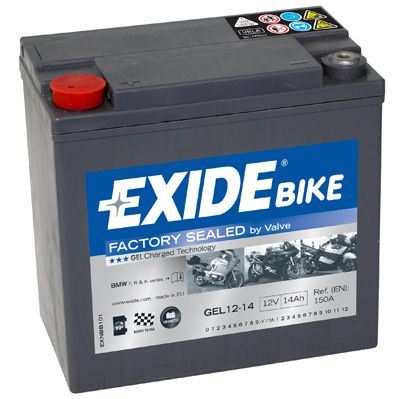 EXIDE Motobatérie GEL 12V 14Ah 150A, 150x87x145mm, naliate, nabité, uzavreté