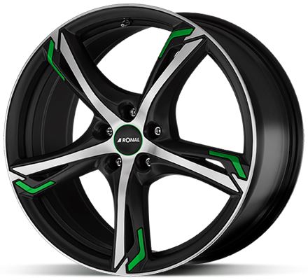 Alu disk Ronal R62 Green 7,5x18 5x100 ET35 čierny leštený zelený