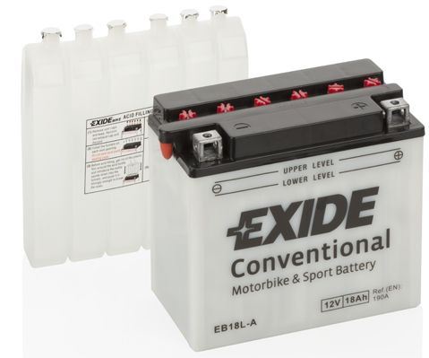 EXIDE Motobaterie Conventional 12V 18Ah 190A, 180x90x162mm, nabité, antisulf., náplň v balení