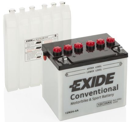 EXIDE Motobaterie Conventional 12V 24Ah 220A, 184x124x175mm, nabité, náplň v balení