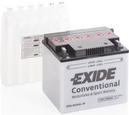 EXIDE Motobatéria Conventional 12V 28Ah 280A, 184x124x169mm, nabité, antisulf., náplň v balení